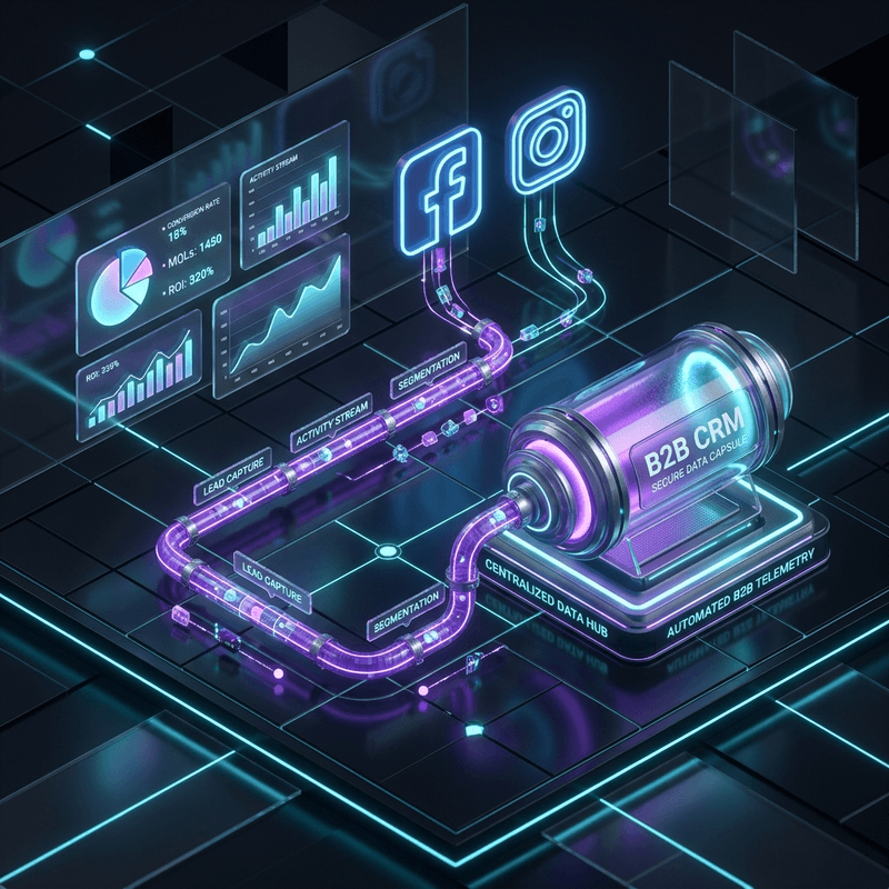 Automated paid social funnel telemetry showing direct Capsule CRM syncing pipelines