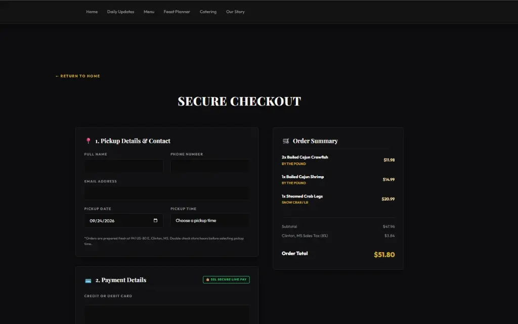 T'Beaux's Custom Menu with Square SDK In-App Checkout